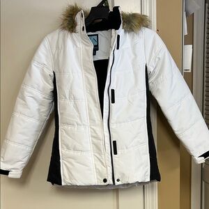 Iceburg Outerwear -White-Youth-Medium 7/8 Jacket with Fur Trim Hood